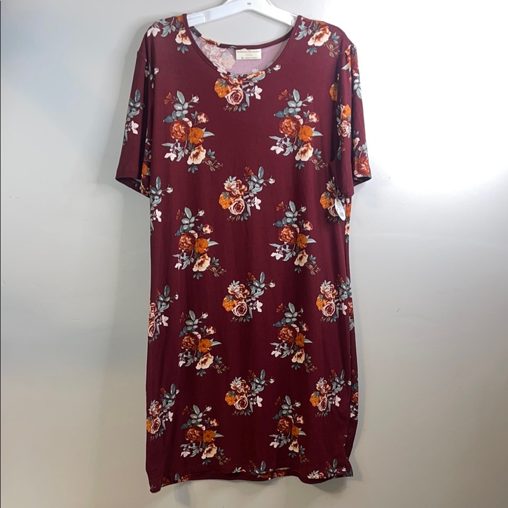 Bobbie Brooks Floral Midi Dress - Burgundy and Orange. NWOT. Tag missing.